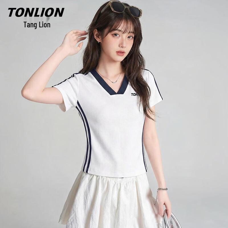 

Женская облегающая футболка TonLion с V-образным вырезом и цветовыми блоками M