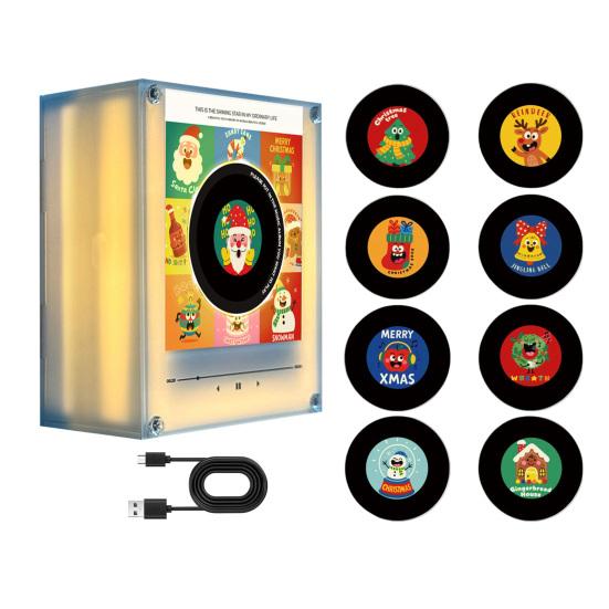 Magnete per Giradischi con Luce Notturna, Magnete per Frigorifero in Vinile, 9 Dischi Programmabili, Memoria da 128MB, Nessuna Musica, Luce LED Personalizzabile, Personalizzazione Magnetica NFC