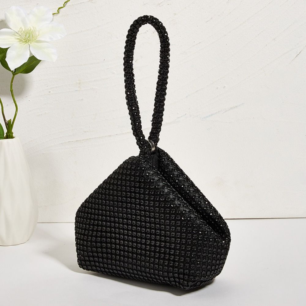 Triangle Design Glitter Imitation Rhinestone Clutch Sparkling Women Handbag Wrist Purse Ladies