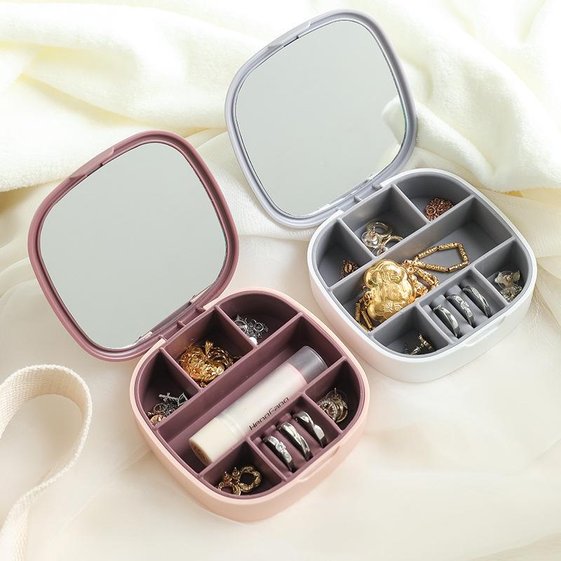 Portable Mini Jewelry Box with Mirror – Earring & Bracelet Storage