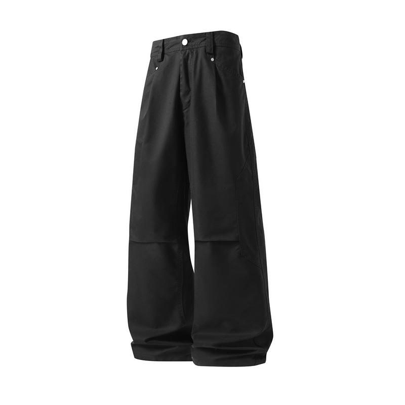 Men's Japanese Style Wide-Leg Casual Pants, Solid Color Straight-Leg, Versatile Cargo.