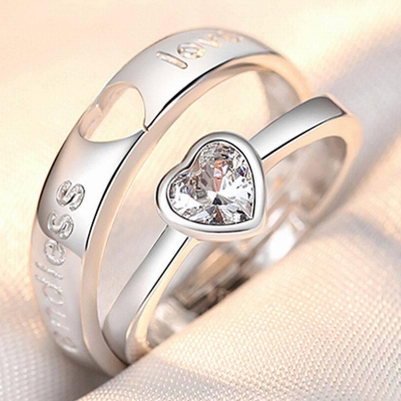 Korean Style Zircon Couple Rings: Elegant, Versatile, Adjustable Crown Design for Men and Women