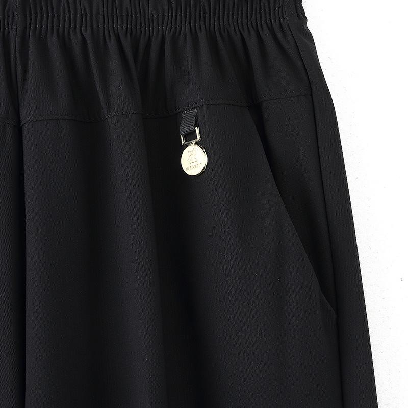 Ice Silk Loose Fit Elastic Pants for Women - Nine-Tenths Length, Summer Style, Ideal for Middle-Aged and Elderly