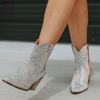 Fashion Western Cowboy Boots Fashion Women Ankle Boots Glitter Bling Shiny Trend High Heels High Quality Shoes
