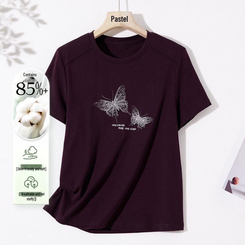 Pastel Women s Rhinestone Cotton Blend Summer T-Shirt