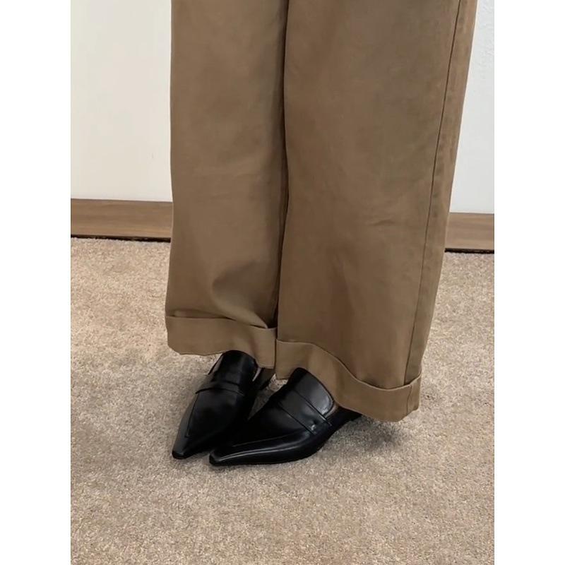 Sheepskin retro pointed temperament kitten heel single shoes shallow mouth professional commuting small leather shoes women's French thick heel loafer