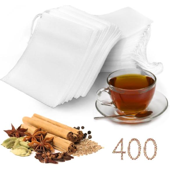 400Pcs Tea Filter Bags, Disposable Tea Filter Bags for Loose Leaf Tea from Safe Natural Materials, With Drawstring, Empty Tea Bags Suitable for
