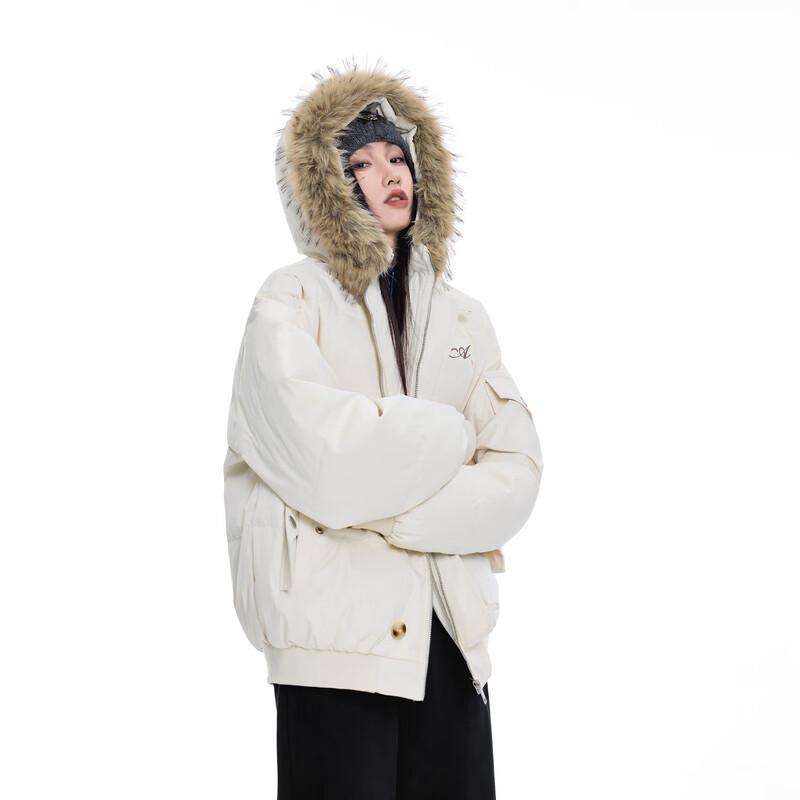 ICH MODE Women's Hooded Down Jacket with Fur Collar