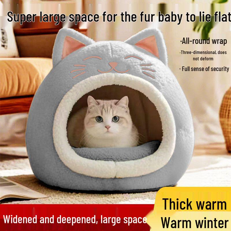 Winter Warm Half-Closed Cat Bed - All-Season, Dirt-Resistant, Secure, and Non-Collapsing.