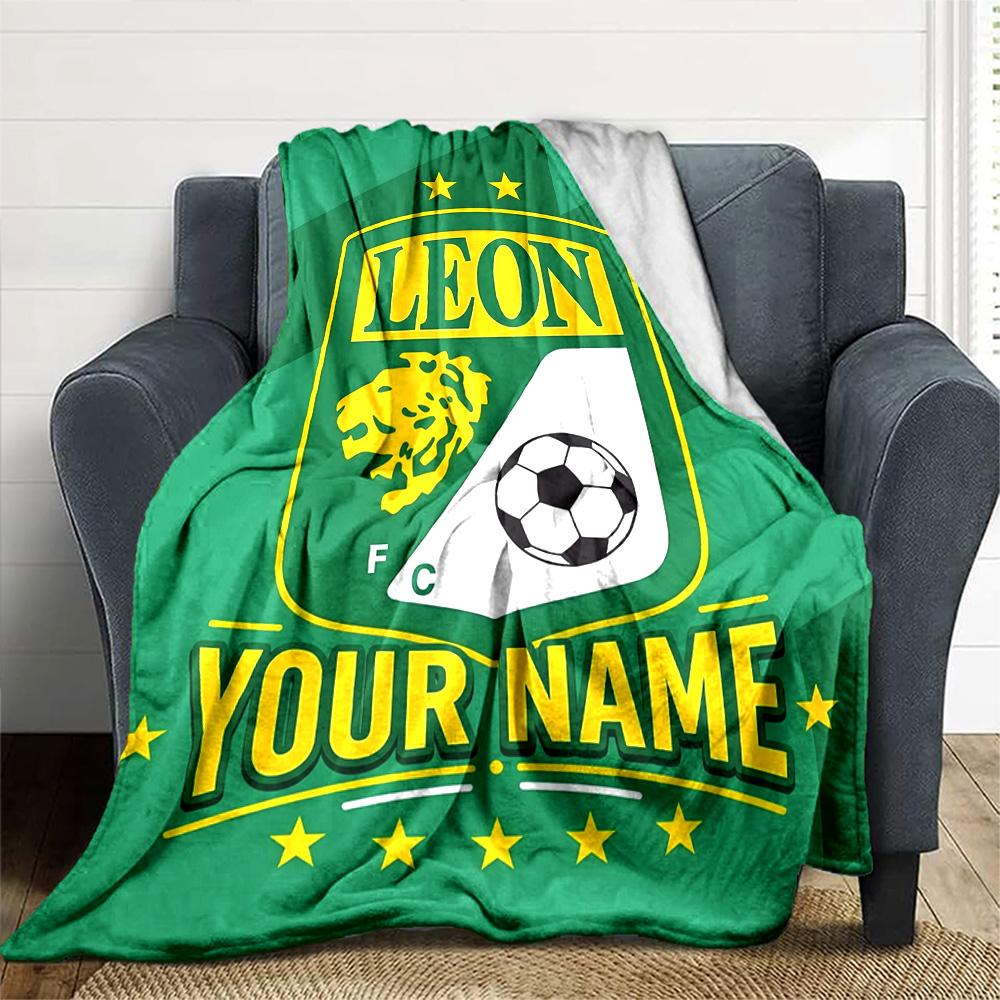 1pc Leon logo Blanket with Custom Name, Gift, for Men and Women, Soft Blanket, Good for Sofa Bed Couch Travel, Lightweight Flannel Blanket