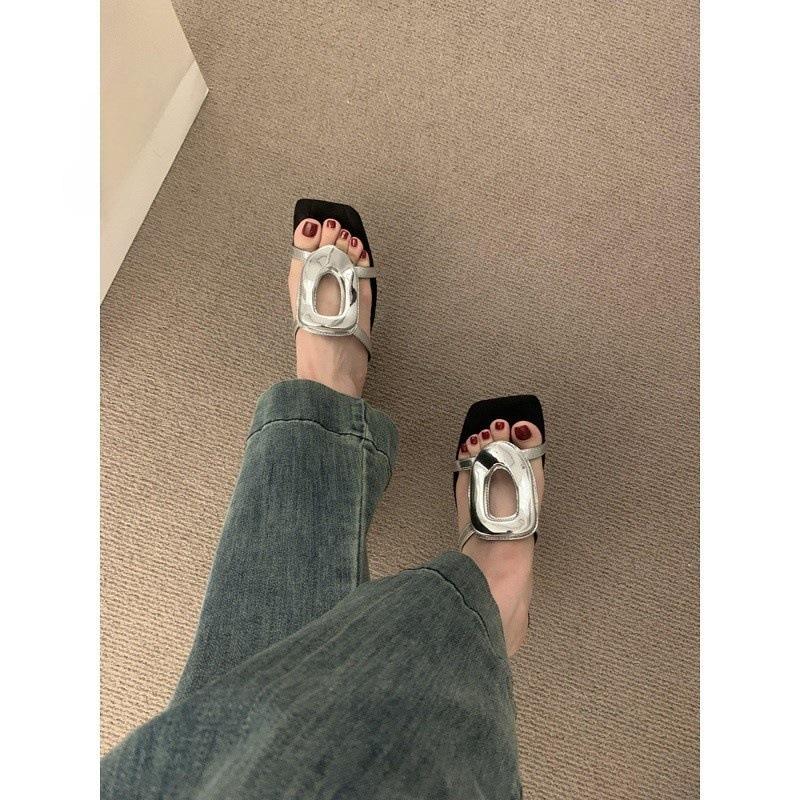 Niche Design Sense Metal Buckle Wedge Slippers Women's Summer Wear 2025 New Open-toed Beautiful High Heels Sandals