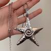 Exaggerated Metal Big Starfish Pendant Necklace for Women Gothic Hip Hop Silver Color Pentagram Star Chain Necklace Y2K Jewelry