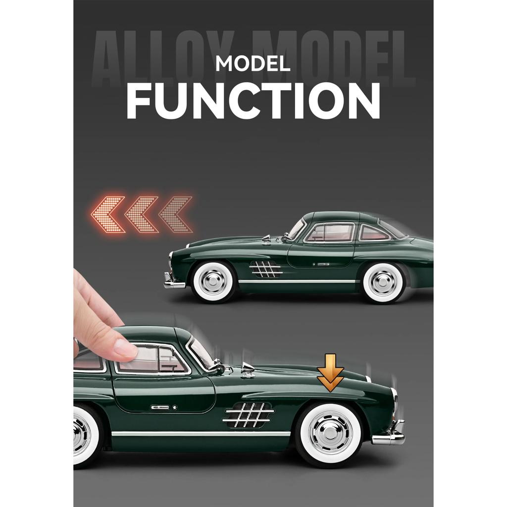 1/18 Mercedes-Benz 300SL Supercar Alloy Car Model Sound and Light Pull Back Children's Toy Collectibles Birthday Gift