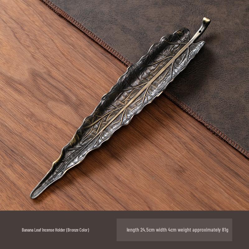 Antique Alloy Banana & Bodhi Leaf Incense Holder for Home - Creative Sandalwood Agarwood Stick Burner