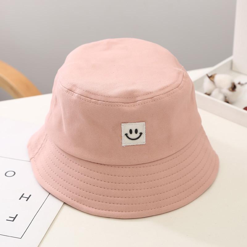 Kids Cotton Sun Hat With Smiling Face Embroidery Design For Summer Outdoor Sun Protection
