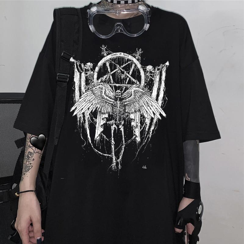 Harajuku Y2k Clothes Summer Goth Female Horror Skull Loose Men and WomenT-shirt Punk Dark Grunge Streetwear Gothic Top T-shirts