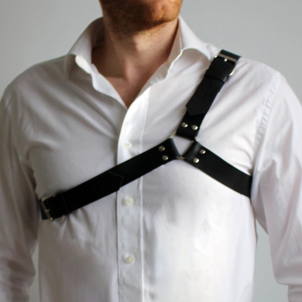 One Shoulder Men's Harness PU Leather Gay Men Chest Harness Bondage Black Leather Men Accessories Upper Erotic Body Men Harness