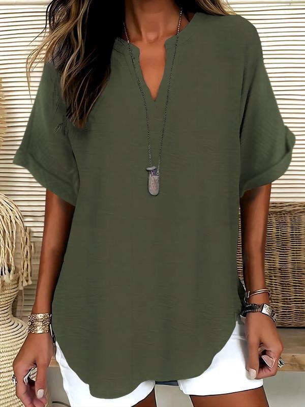 Women's Summer Loose Solid V-Neck Casual Shirt