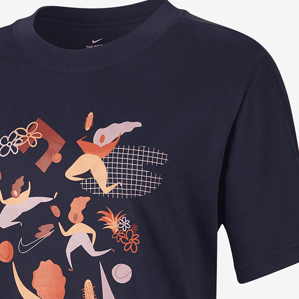 Nike Logo Print Comfortable Casual Round Neck Sports Short Sleeve T-Shirt Women Tops Dark-Blue DD9629-451