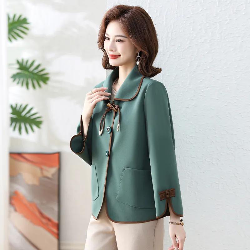 Women Autumn Elegant Button Pockets Solid Color Plus Size Jackets