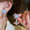 Silver Needle Colored Glazed Flower Love Earrings Sweet Small Fresh Versatile Earrings Cute Girl Heart Earrings