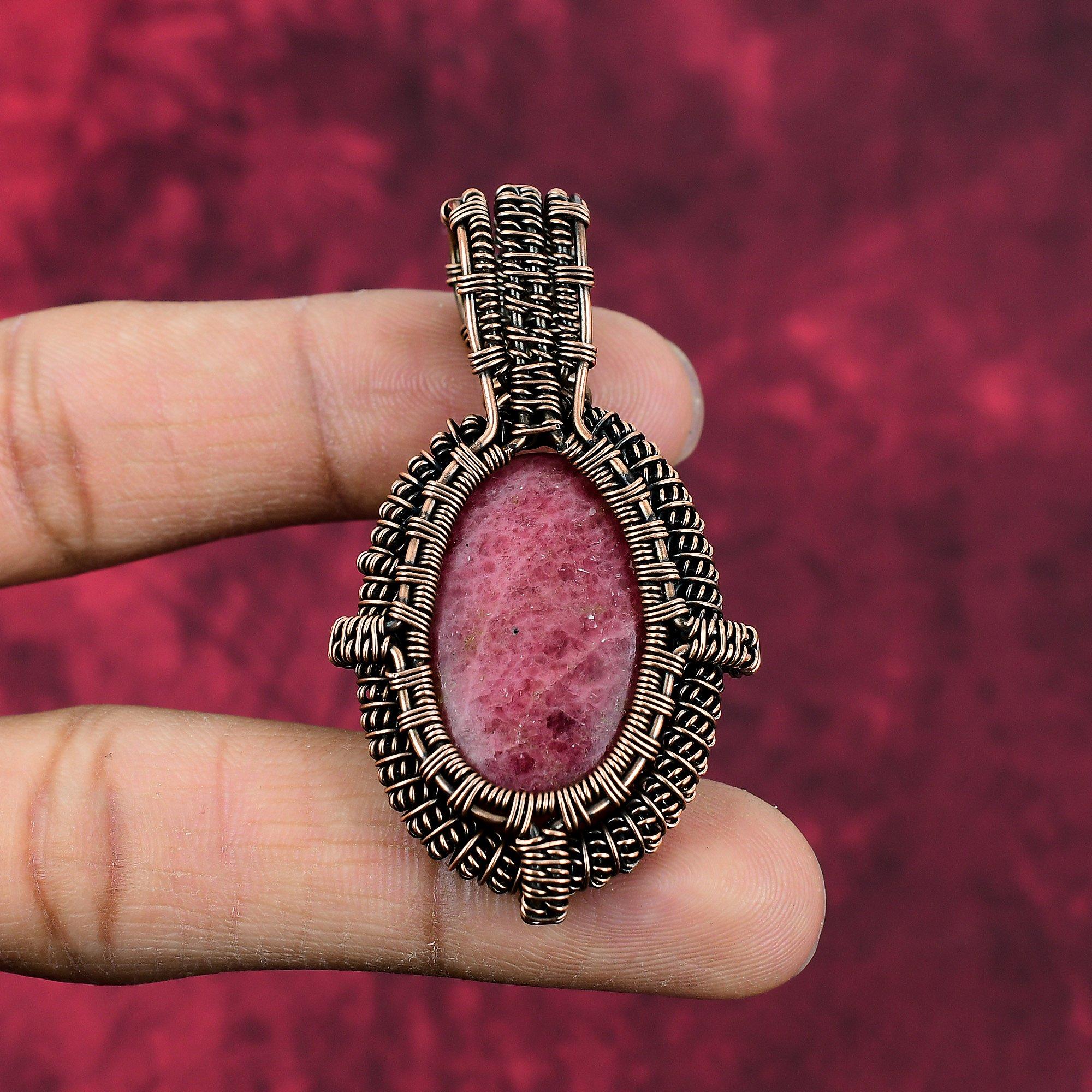 Rhodonite Pendant Copper Wire Wrapped Pendant Handmade Pendant Antique Copper Jewelry Gemstone Pendant Wire Wrap Jewelry Anniversary Gifts