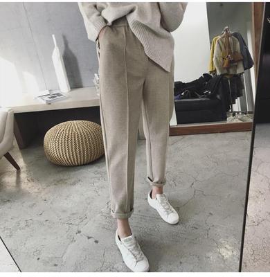 Women's Woolen Thickened Harem Trousers: Loose, Large Size, Straight-Leg, Casual Fit for Autumn & Winter