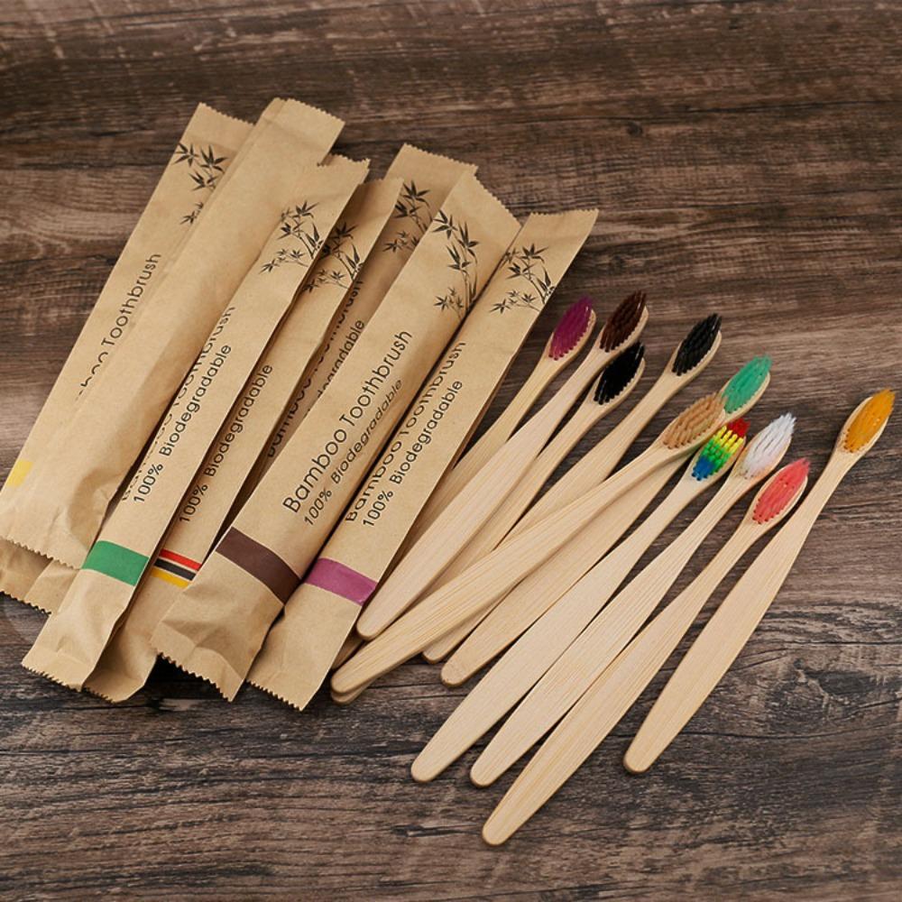 10pcs Soft Bristle Tip Bamboo Toothbrushes Natural Adults Oral Care for Home Travel Hotel