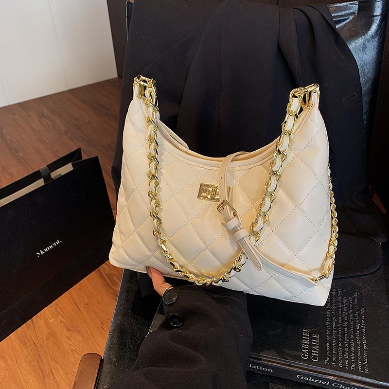 Rhombus Chain Bag Women's Spring and Summer 2025 New Casual Foreign Style Niche Design Versatile Single Shoulder Crossbody Bucket Bag