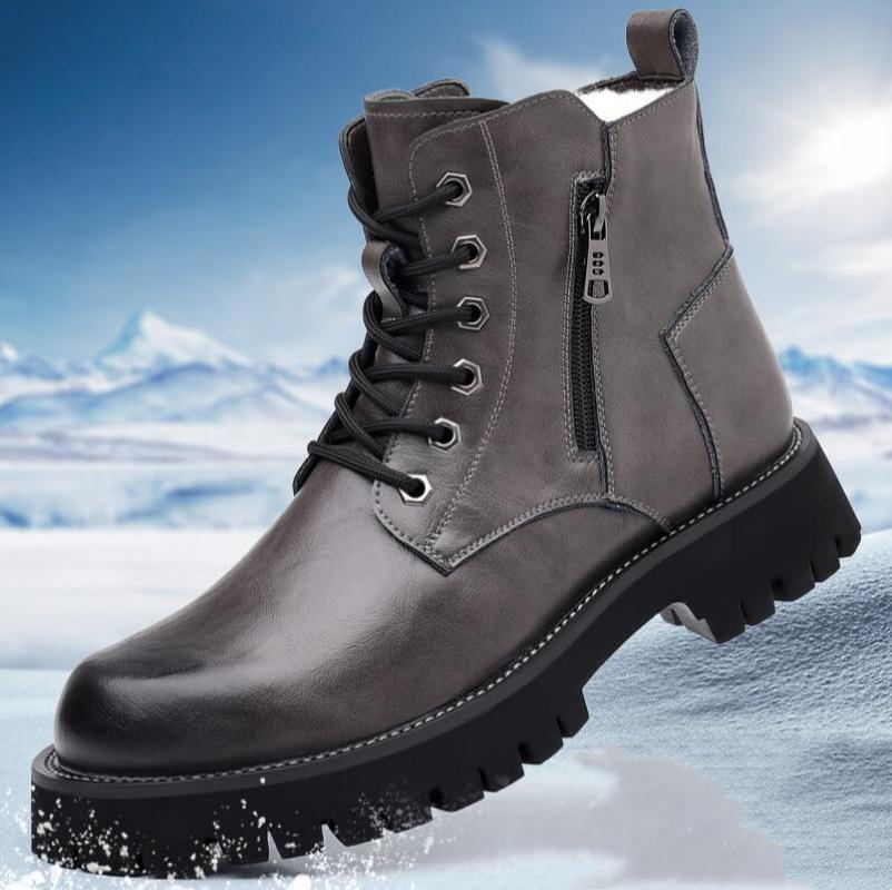 

Motorcycle High -top Leather Shoes Men Fashion Outdoor Warm Plush Ankle Boots Male Quality Snow Boot Footwear 44