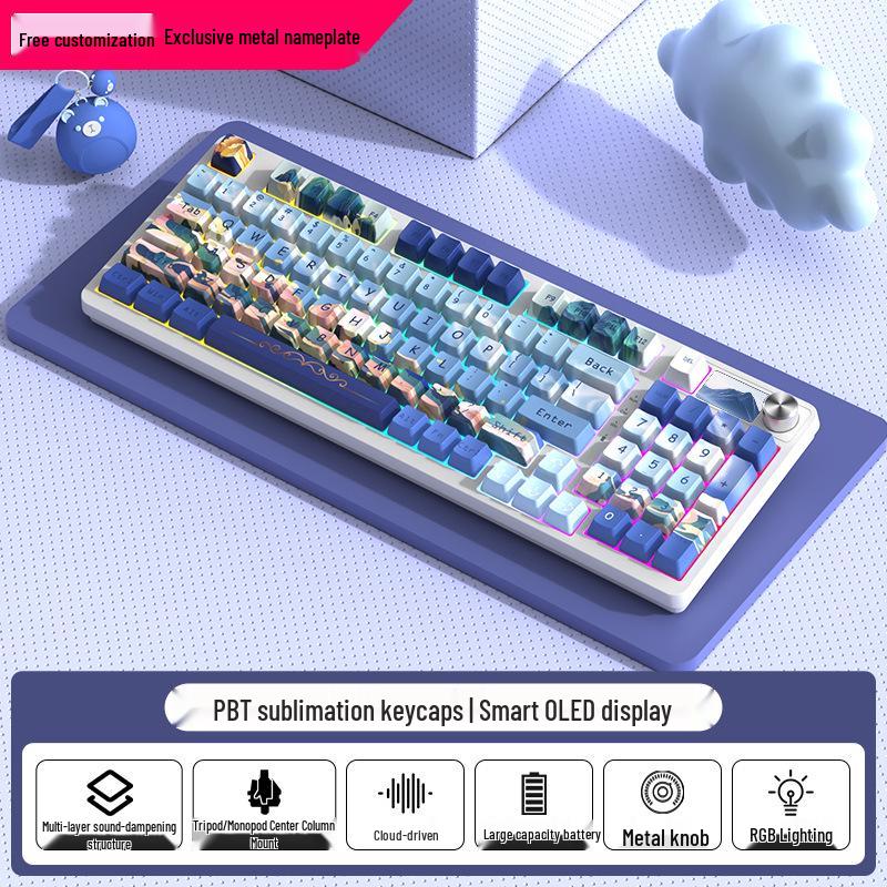 98-Tasten Kabellose Bluetooth Tri-Mode Mechanische Tastatur mit Blauen, Schwarzen, Braunen, Roten Schaltern - RGB für Gaming, Büro, Esports, Mädchen.