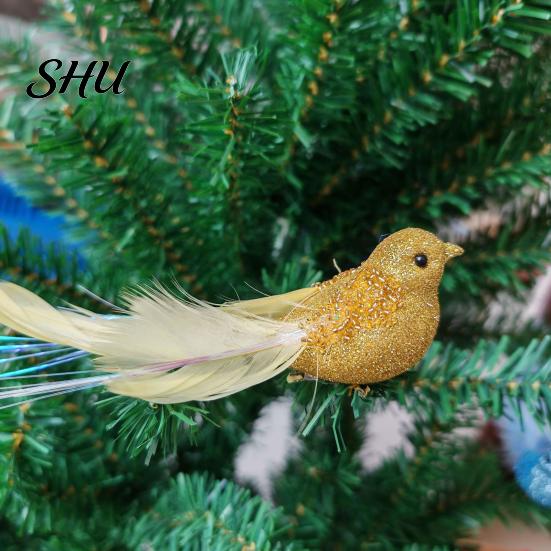 Glitter Feather Bird Ornament Sparkling Design with Clip Cute For Home Christmas Tree Decoration Festive Charm for Lightweight Plastic