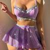 Sexy Lingerie Suit for Women Solid Color Suspender Top Bow Sequin Short Skirt V Neck Sleeveless Fun And Flirty Underwear