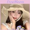 Summer Wide Brim Lace Up Hollow Straw Hat For Women Casual Beach Sun Protection