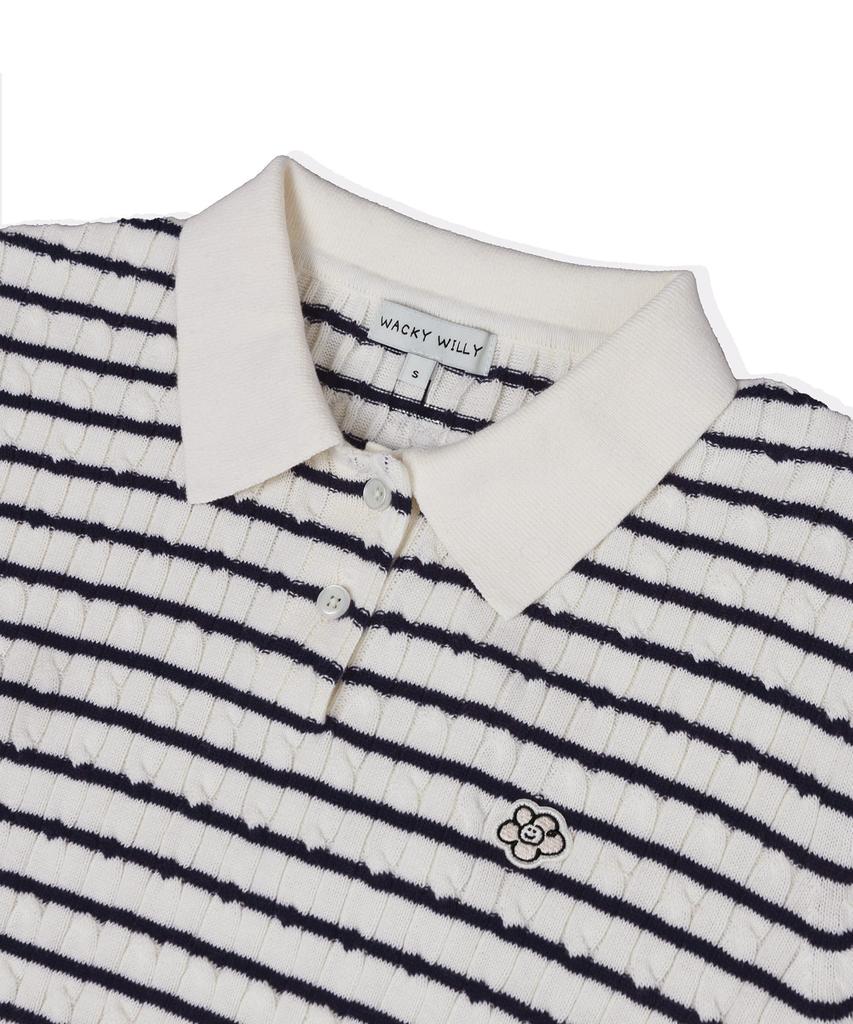 WACKY WILLY Women'S Lily Wappen Cable Collar Short Sleeve Knit Navy