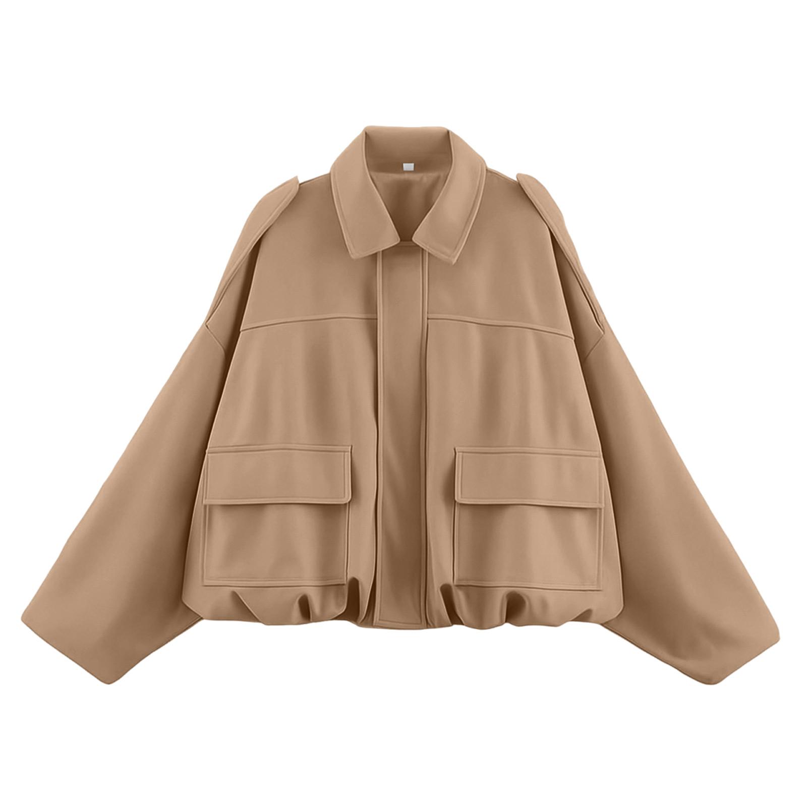 

Женская однотонная модная куртка с длинным рукавом на молнии, повседневный топ S хаки