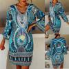 Spring and Autumn Women's Ethnic Style Printed Long-sleeved V-neck Casual Dress