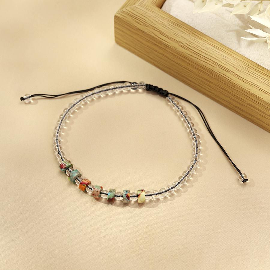 Boho Damen Fußkettchen Premium Ausgewählter Kaiserstein Handgeflochten Verstellbares Fußarmband Strandurlaub Knöchel Accessoire