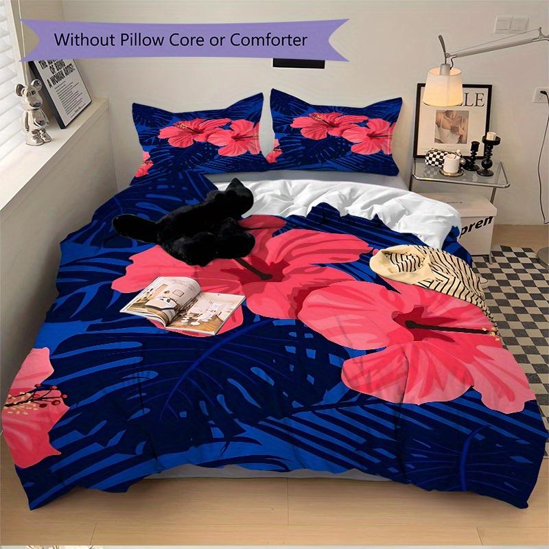 3pcs Tropical Flowers Bedding Set, Breathable and Soft, Suitable for All Seasons, Ideal for Home Use, Suitable for Bedroom Decor 21178