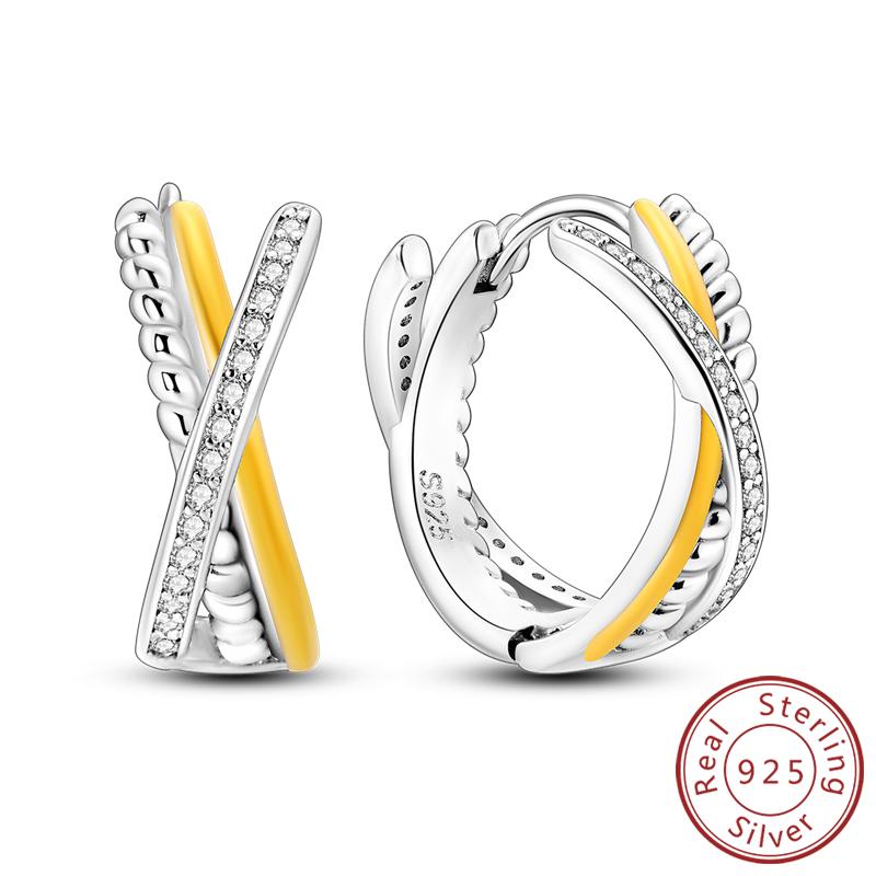 Earrings Original 925 Silver Stud Drop Hoop Earrings Rose Gold for Women Girls Party Wedding Birthday Jewelry Gift