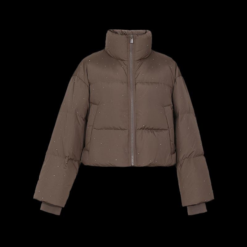 TaTu Petite Stand-up Collar Rhinestone Short Down Jacket