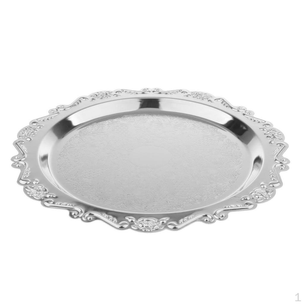 7"/9"/11" Metal Silver Round Tea Platter Dessert Serving Tray