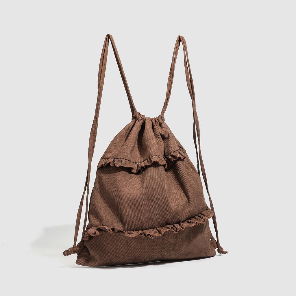 A Niche Pleated Ruffled Drawstring Backpack with A Drawstring Opening, Simple, Casual, Lightweight and Artistic
