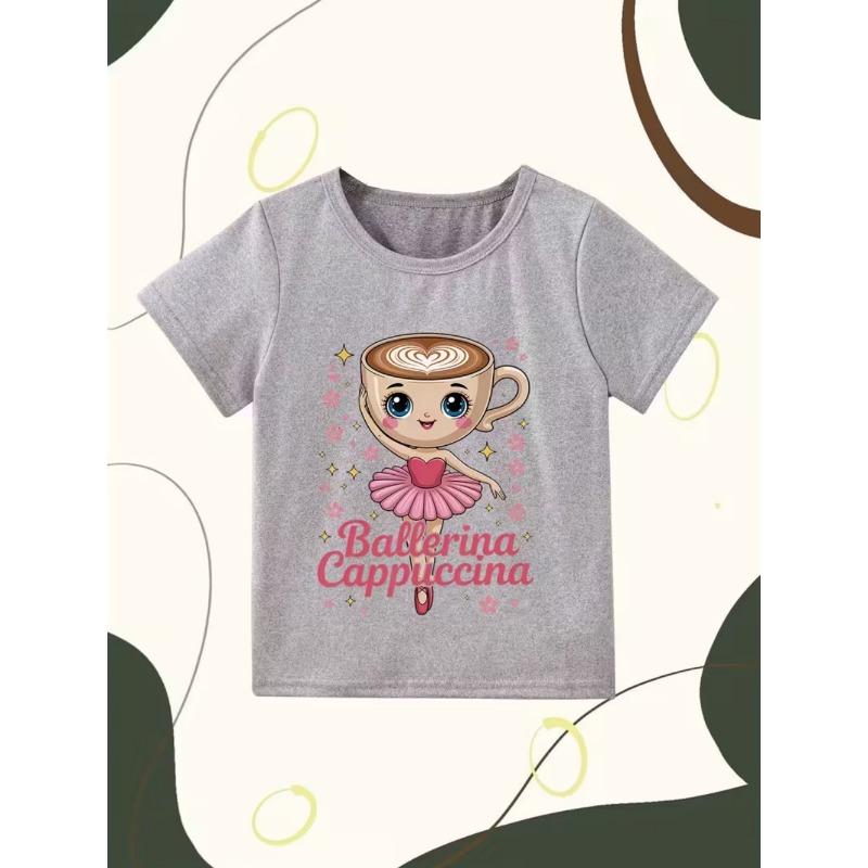Ballerina Cappuccina Girls T-Shirt Italian Brainrot Funny Child T-Shirts Summer Fashion Short Sleeve Tops for Kids Cute Clothing