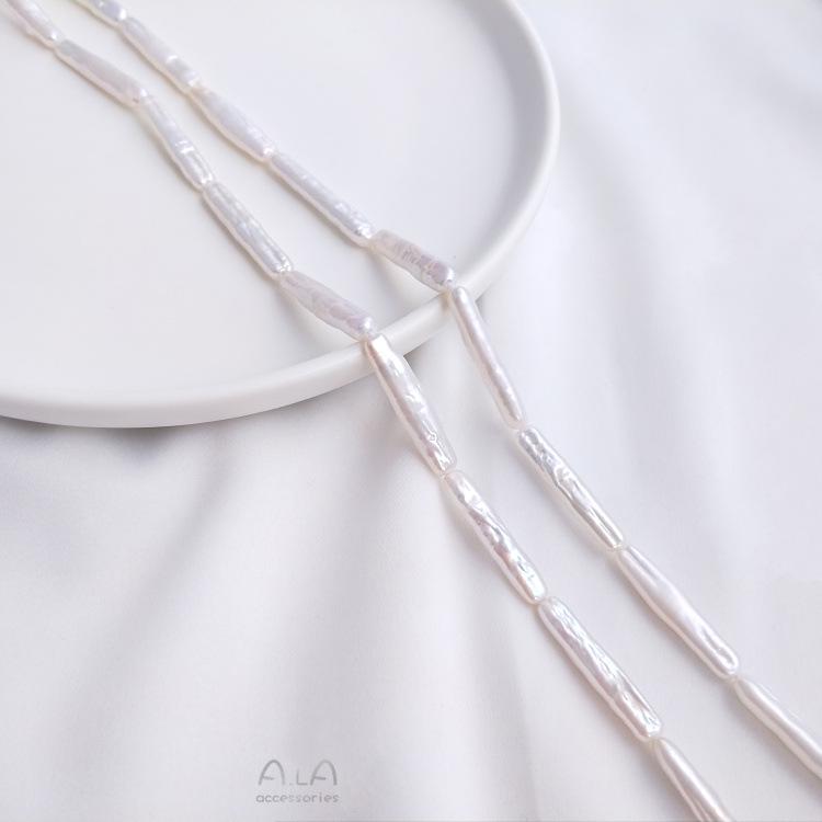 Baroque Irregular Toothpick Pearl Beads with Silver Through-Holes for DIY Jewelry