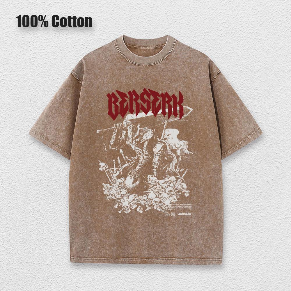 Anime Berserk Guts Acid Tshirt Retro Vintage Washed Graphic Tees Men Harajuku Cotton Casual Short Sleeve Tshirt Tops Unisex