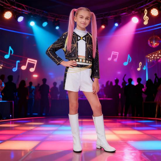 Kids Halloween Demon Hunters Performance Costume Cosplay Outfits for Dance Stage Role Play Soft Comfortable Vibrant Stage Wear for Christmas Birthday