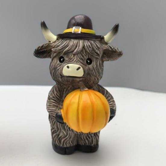 1/2Pcs Highland Cow Ornament Window Sill Cow Ornament Halloween Party Resin Decor Indoor Outdoor Decoration 1/2