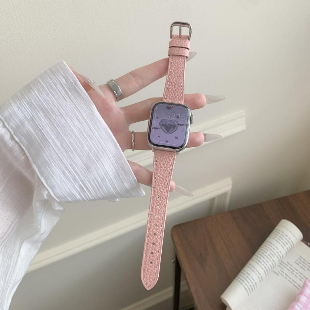 Pasek z cielęcej skóry licowej Lychee Grain do zegarków Apple Watch S10/iWatch 98765SE i Huawei GT5/GT4 – styl damski