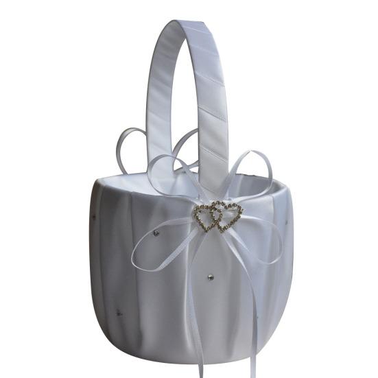 Double Heart Rhinestone Satin Ribbons Bowknot Wedding Flower Basket Home Decor